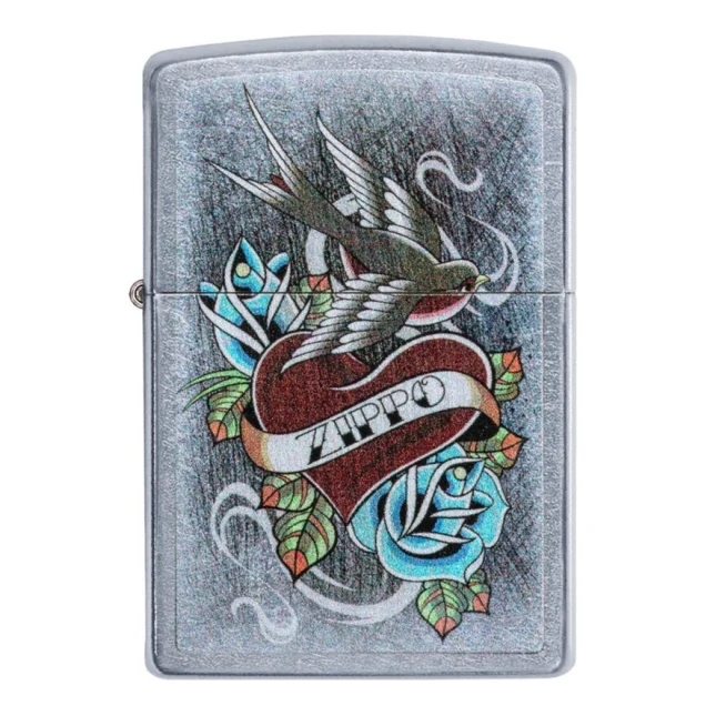 TATUAJE CORAZÓN & GORRIÓN ENCENDEDOR ZIPPO