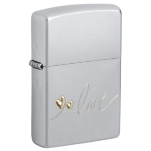 PLATEADO CORAZONES DORADOS ENCENDEDOR ZIPPO