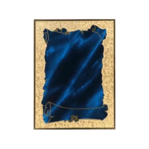 PLACA METÁLICA AZUL BORDE DORADO 13X10 CM