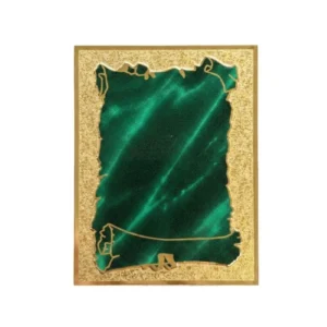 PLACA METÁLICA VERDE BORDE DORADO 13X10 CM