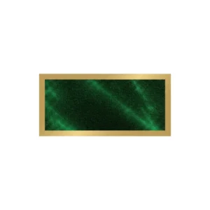 PLACA METÁLICA VERDE BORDE DORADO 73X27 MM